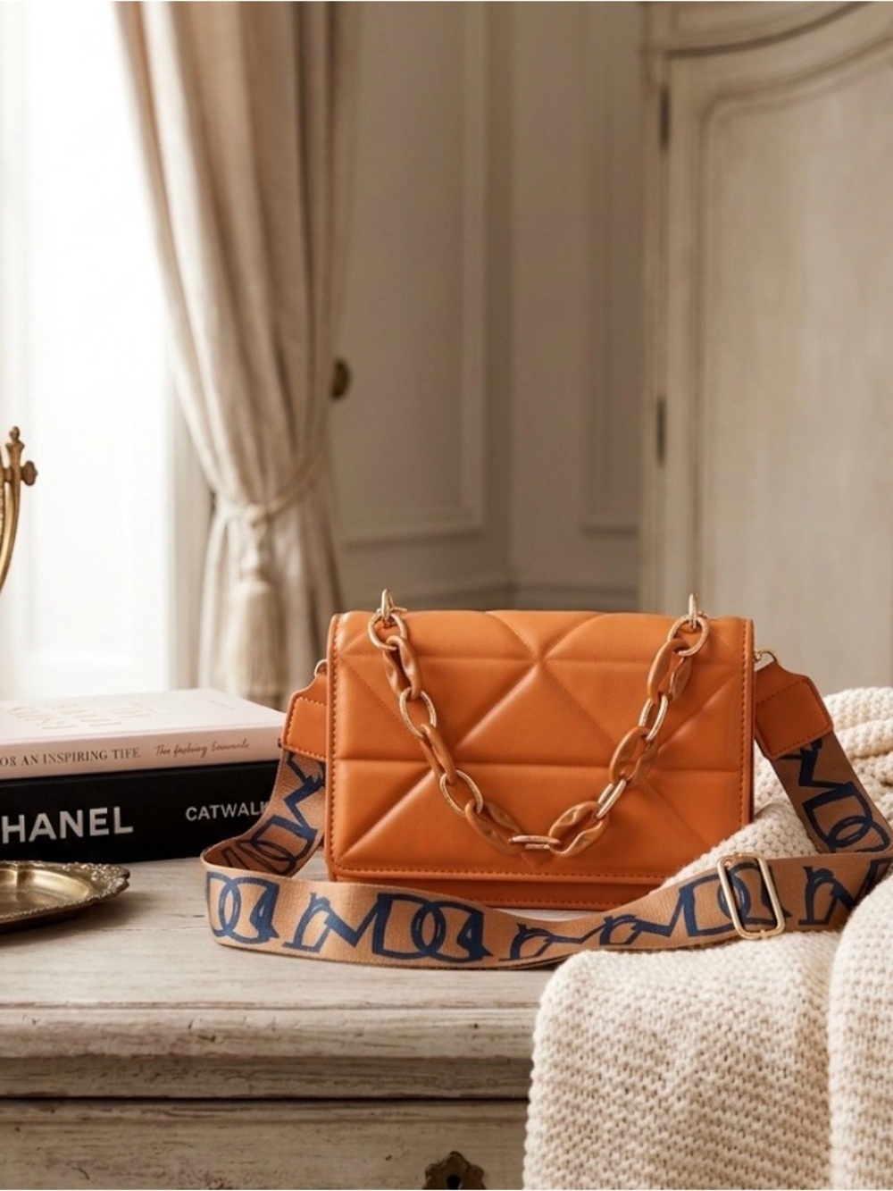 Quilted Faux-Leather Mini Shoulder Bag with Chain Detail